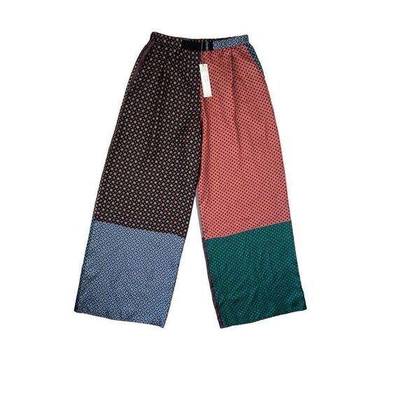 DUŠAN Italian 100% Silk Patchwork Flared Trousers In Blue Retails $832 - Picture 7 of 14